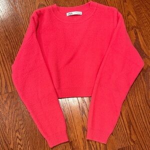 Zara Women's Vibrant Pink Crew Neck Sweater